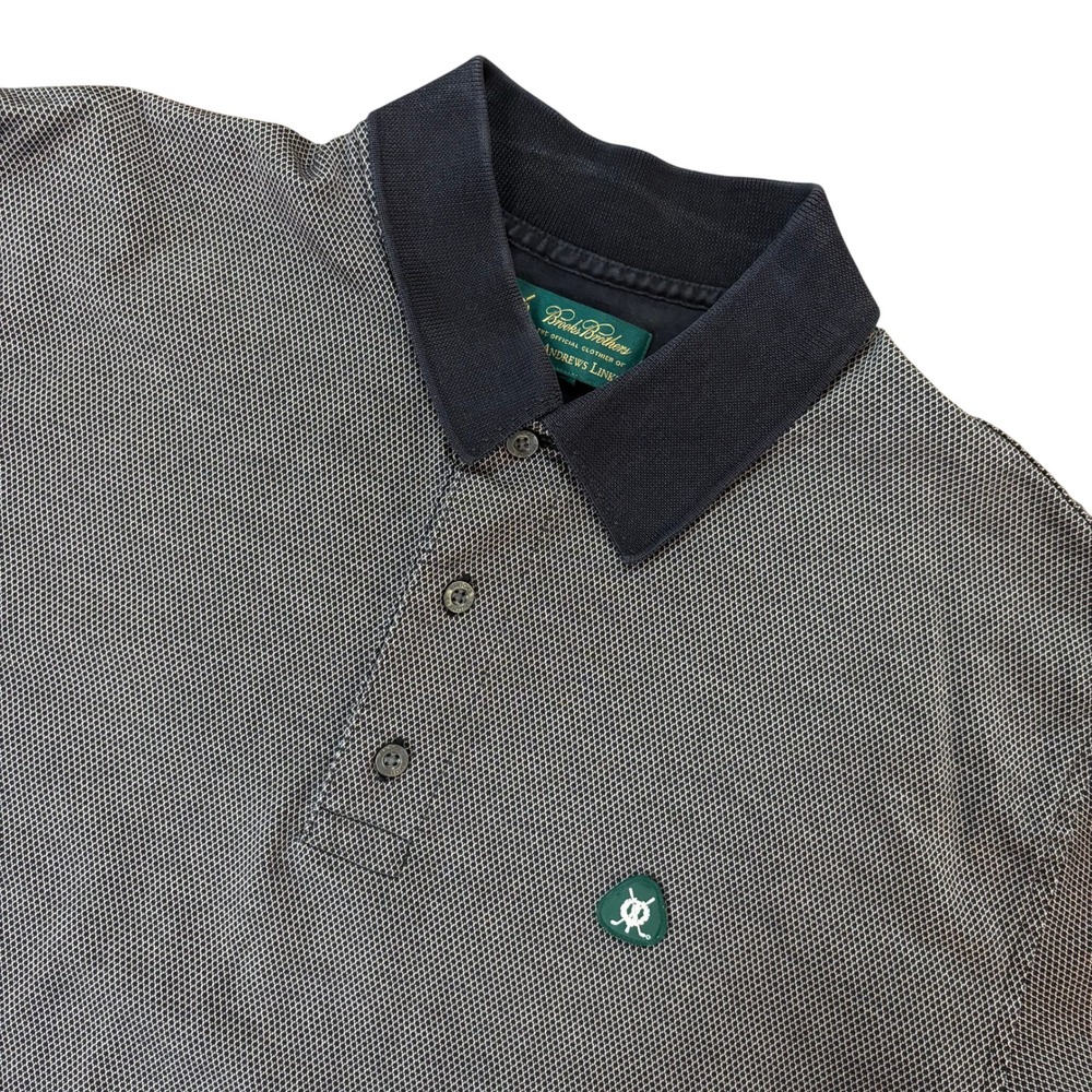 Brooks Brothers St Andrews Links Mens Polo Shirt Navy White Micro Pattern Size M